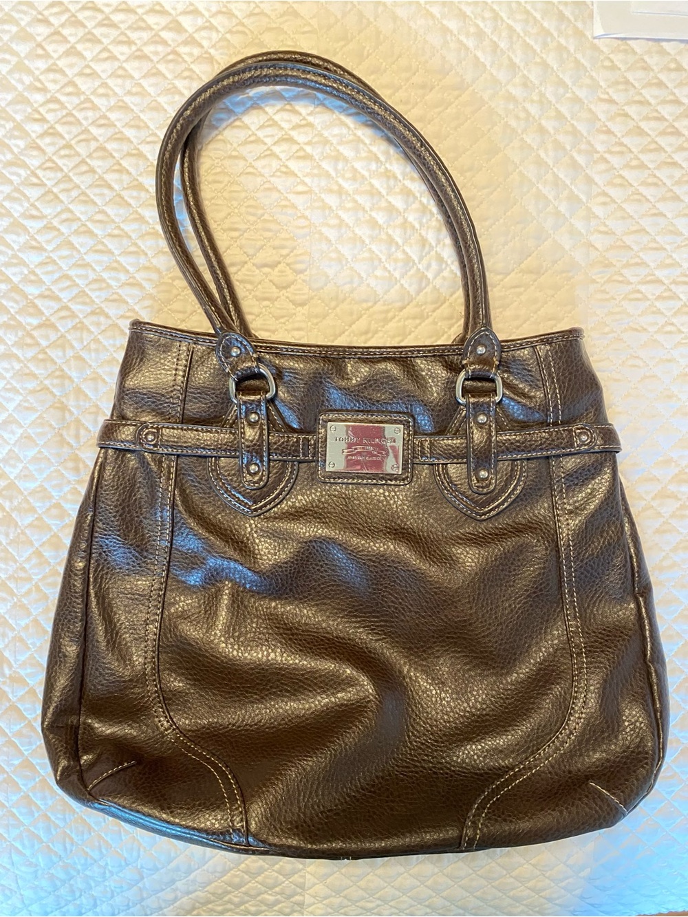 Tommy Hilfiger Brown Leather Tote Handbag - Women Bags